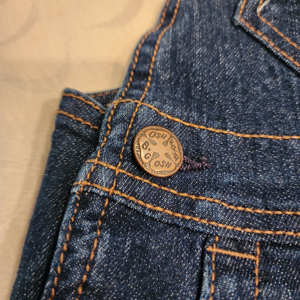 OshKosh B'gosh 3T Carpenter Overalls Dark Wash Denim Flannel Lined Buffalo Plaid - Picture 6 of 16